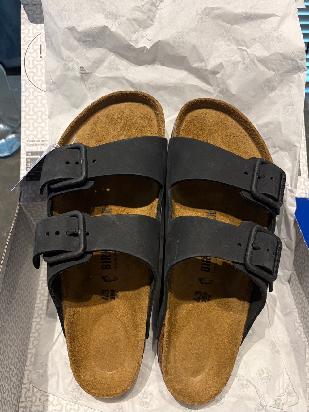 Birkenstock Arizona Men's Black Birko Leather Sandals Size 10